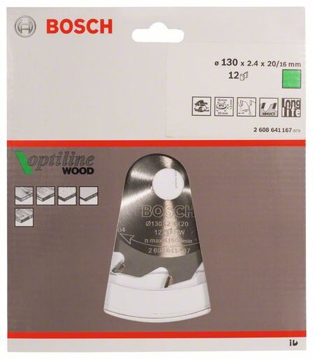 BOSCH List kružne testere Optiline Wood 130x20x16x2,4/1,4 mm, 12Z ATB 2608641167
