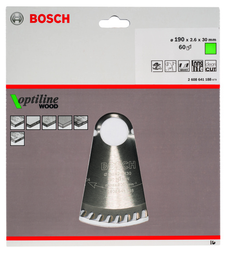 BOSCH List kružne testere Optiline Wood 190x30x2,6/1,6 mm, 60Z ATB 2608641188