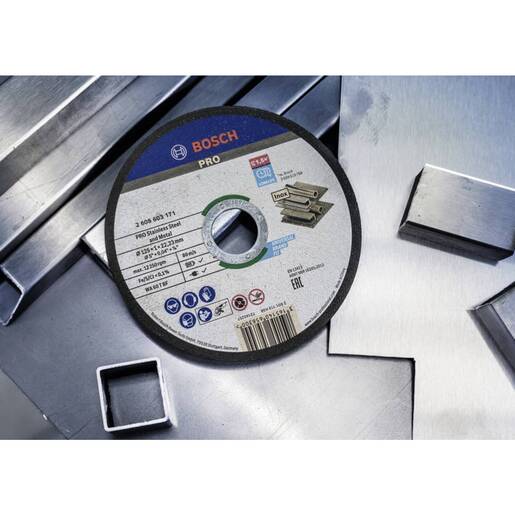 BOSCH lijepljena rezna ploča PRO Stainless Steel and Metal 115 x 1 x 22,23 mm, ravna, 100 kom u kantici 2608626112