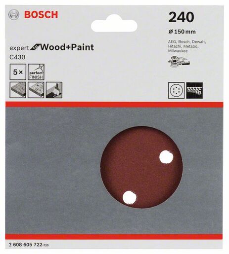 BOSCH Set brusnih listova za ekscentrične brusilice C430 Best for Wood and Paint, Ø 150 mm, 6 rupa, G 240 2608605722