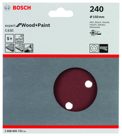 BOSCH Set brusnih listova za ekscentrične brusilice C430 Best for Wood and Paint, Ø 150 mm, 6 rupa, G 240 2608605722