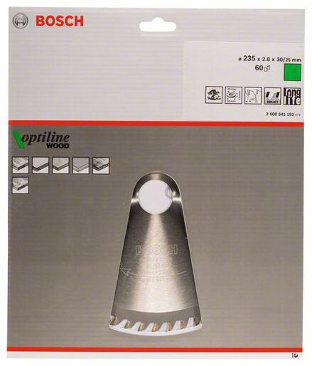 BOSCH List kružne testere Optiline Wood 235x2,8 / 1,8x30 / 25 mm, Z=60, ATB 2608641192