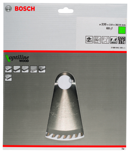 BOSCH List kružne testere Optiline Wood 235x2,8 / 1,8x30 / 25 mm, Z=60, ATB 2608641192