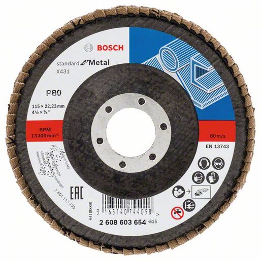 BOSCH Brusna lamelirana ploča, ugaona izvedba, potporni tanjir od staklene tkanine X431 Standard for Metal, 115x22.23mm, G 80 2608603654
