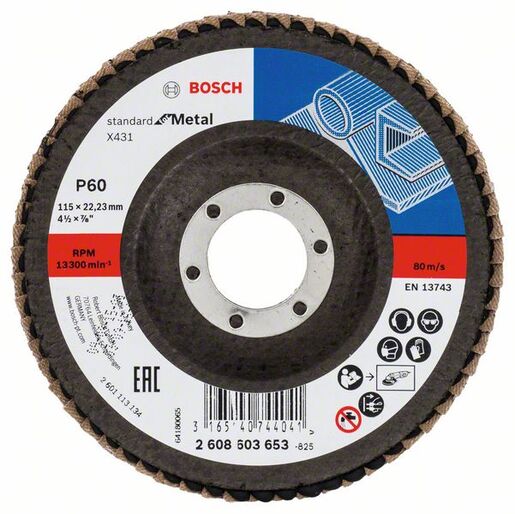 BOSCH Brusna lamelirana ploča, ugaona izvedba, potporni tanjir od staklene tkanine X431 Standard for Metal, 115x22.23mm, G 60 2608603653