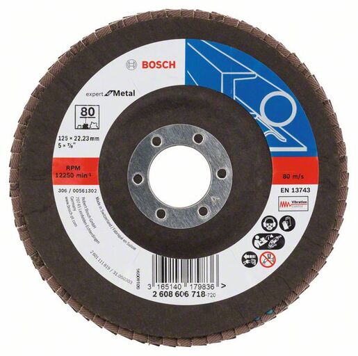 BOSCH Brusna lamelirana ploča, ravna izvedba, potporni tanjir od staklene tkanine X551, Expert for Metal, 125 mm, 22,23 mm, G80 2608606718