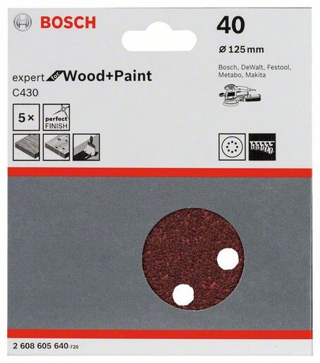 BOSCH Set brusnih listova za ekscentrične brusilice C430, Best for Wood and Paint, Ø 125 mm, 8 rupa, G 40 2608605640