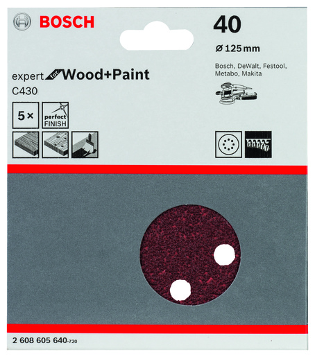 BOSCH Set brusnih listova za ekscentrične brusilice C430, Best for Wood and Paint, Ø 125 mm, 8 rupa, G 40 2608605640