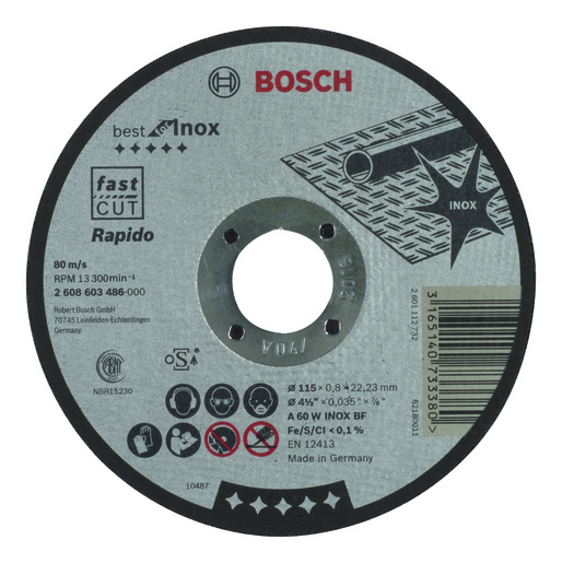 BOSCH Rezne ploče Best for Inox Rapido s ravnim središtem prečnika 22,23 mm, za male ugaone brusilice 2608603486