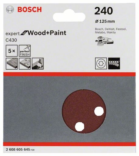 BOSCH Set brusnih listova za ekscentrične brusilice C430, Best for Wood and Paint, Ø 125 mm, 8 rupa, G 240 2608605645