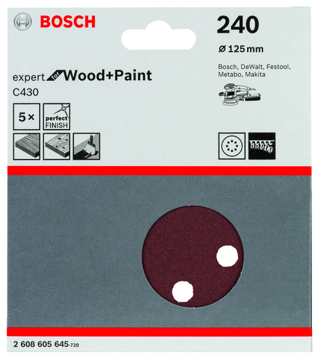 BOSCH Set brusnih listova za ekscentrične brusilice C430, Best for Wood and Paint, Ø 125 mm, 8 rupa, G 240 2608605645