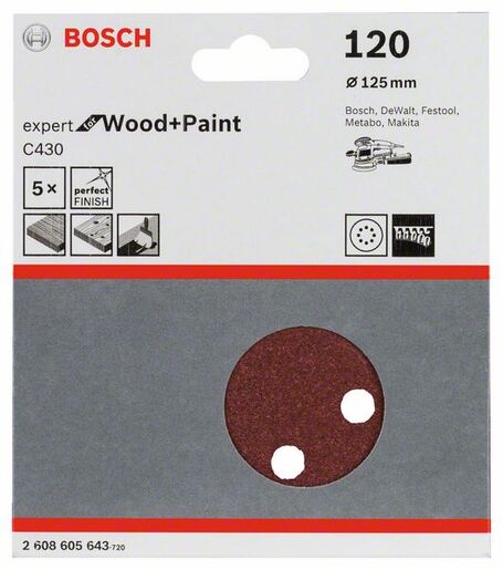 BOSCH Set brusnih listova za ekscentrične brusilice C430, Best for Wood and Paint, Ø 125 mm, 8 rupa, G 120 2608605643