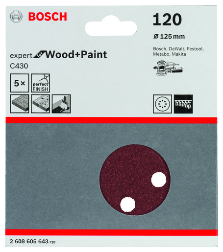 BOSCH Set brusnih listova za ekscentrične brusilice C430, Best for Wood and Paint, Ø 125 mm, 8 rupa, G 120 2608605643