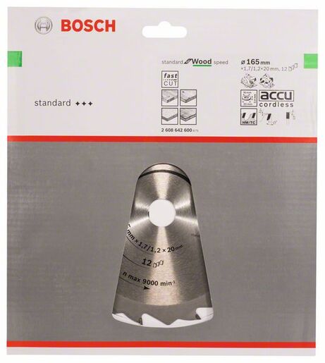 BOSCH List kružne testere Speedline Wood 165x1,7 / 1,2x20 / 16 mm, Z=12, FZ / WZ 2608642600