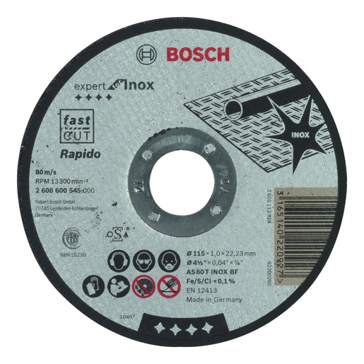 BOSCH Rezne ploče Expert for Inox Rapido s ravnim središtem prečnika 22,23 mm, za male ugaone brusilice 2608600545