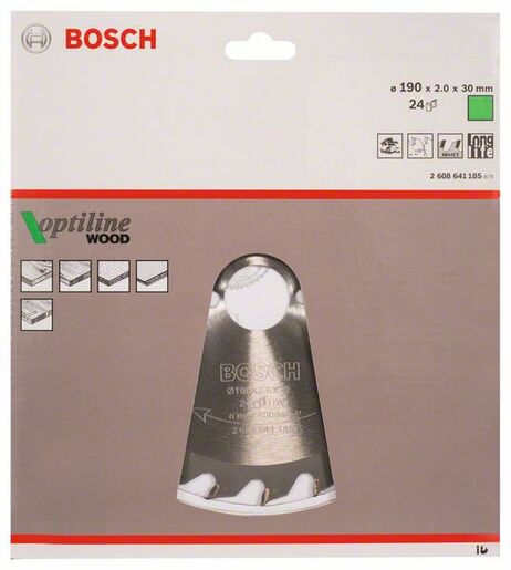 BOSCH List kružne testere Optiline Wood 190x30x2,0/1,3 mm, 24Z ATB 2608641185