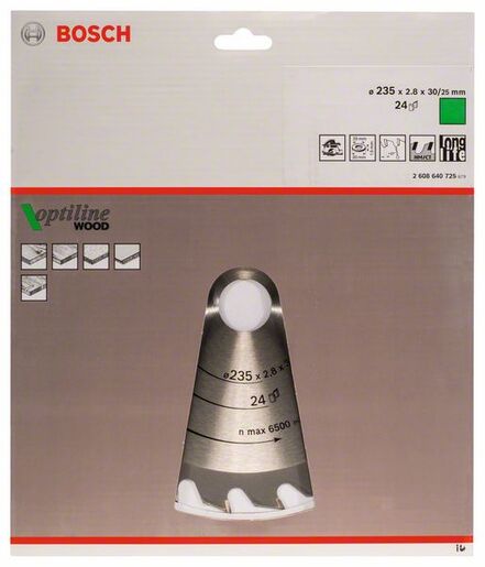 BOSCH List kružne testere Optiline Wood 235x2,8 / 1,8x30 / 25 mm, Z=24, ATB 2608640725