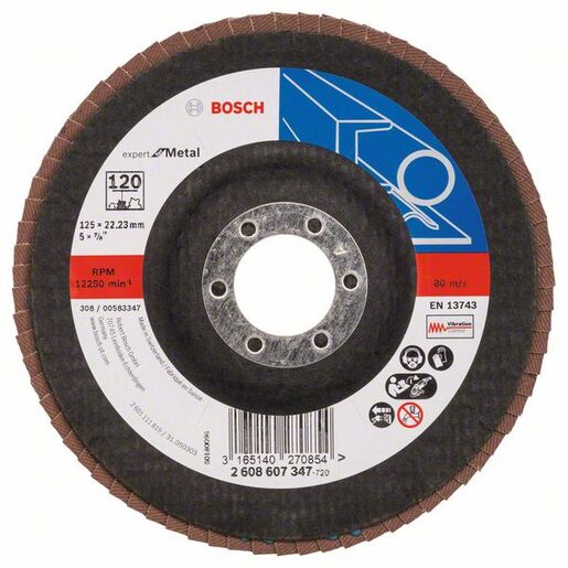 BOSCH Brusna lamelne ploče, ravna izvedba, potporni tanjir od staklene tkanine X551, Expert for Metal, 125 mm, 22,23 mm, G120 2608607347
