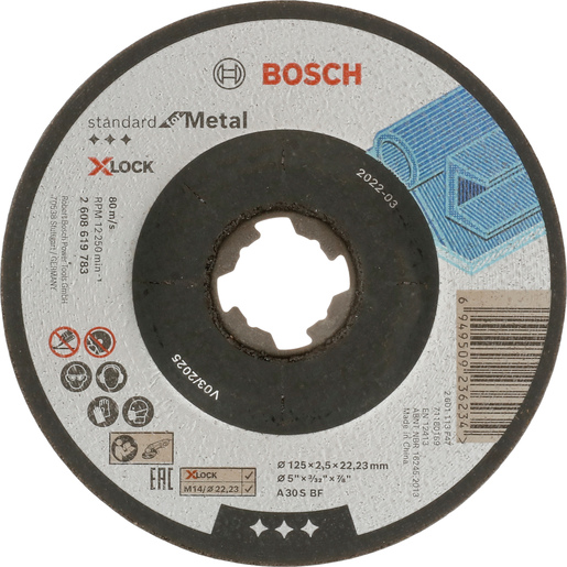 BOSCH Rezne ploče Standard for Metal X-LOCK s udubljenim središtem prečnika 22,23 mm, za male ugaone brusilice 2608619783