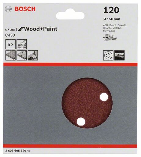 BOSCH Set brusnih listova za ekscentrične brusilice C430 Best for Wood and Paint, Ø 150 mm, 6 rupa, G 120 2608605720