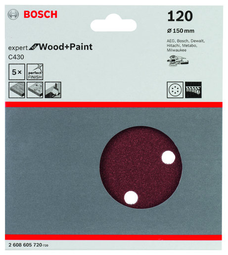 BOSCH Set brusnih listova za ekscentrične brusilice C430 Best for Wood and Paint, Ø 150 mm, 6 rupa, G 120 2608605720