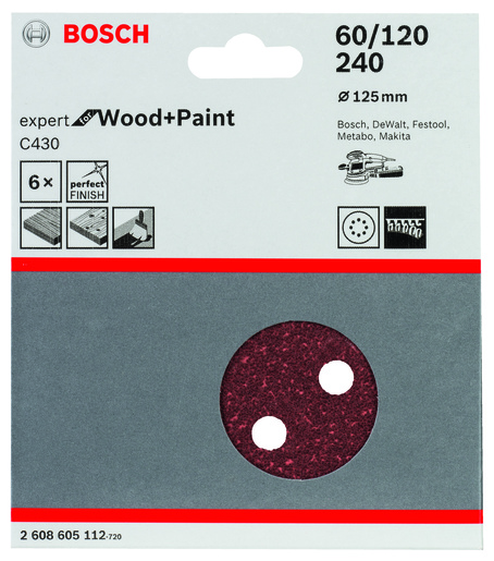 BOSCH Set brusnih listova za ekscentrične brusilice C430, Best for Wood and Paint, Ø 125 mm, 8 rupa, G60; G120; G240 2608605112