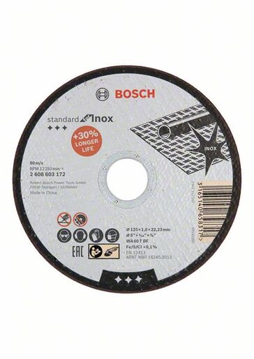 BOSCH Standard for Inox 125x1.6x22.23 mm rezna ploča ravna WA 60 T INOX BF, 125 mm, 22,23 mm, 1,6 mm 2608603172