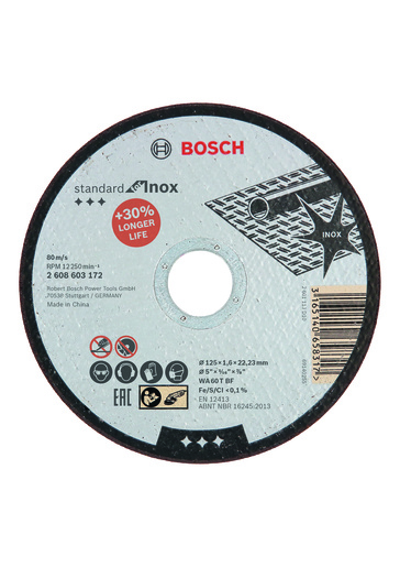 BOSCH Standard for Inox 125x1.6x22.23 mm rezna ploča ravna WA 60 T INOX BF, 125 mm, 22,23 mm, 1,6 mm 2608603172