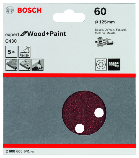 BOSCH Set brusnih listova za ekscentrične brusilice C430, Best for Wood and Paint, Ø 125 mm, 8 rupa, G 60 2608605641