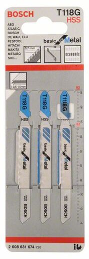 BOSCH List ubodne testere T 118 G, ravni rez, Basic for Metal, ukupna dužina 92 mm 2608631674
