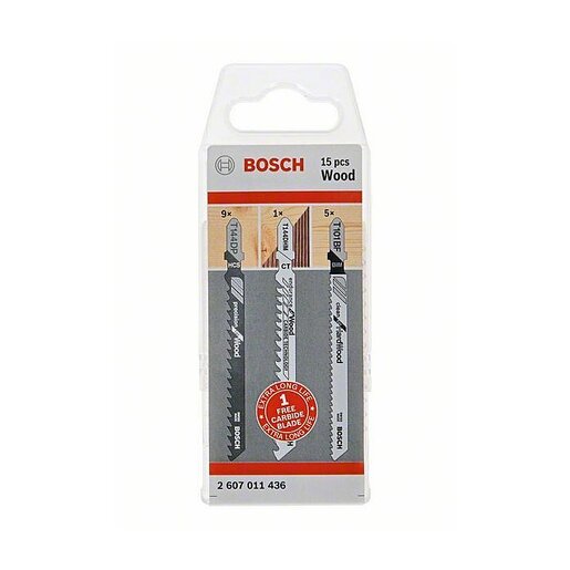 BOSCH Set od 15 listova ubodne testere za drvo s T-prihvatom 2607011436