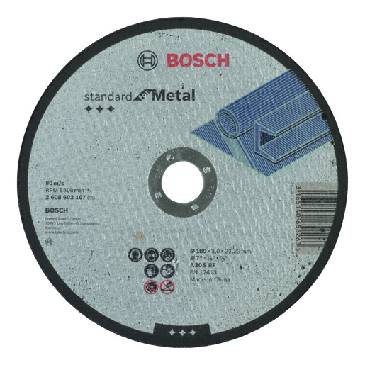BOSCH Rezne ploče Standard for Metal s ravnim središtem prečnika 22,23 mm, za velike ugaone brusilice 2608603167