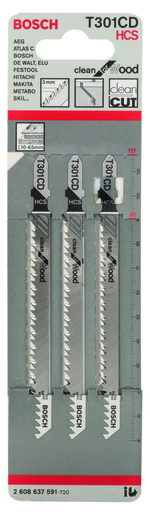 BOSCH List ubodne testere T 301 CD, ravni rez, Clean for Wood, ukupna dužina 117 mm 2608637591