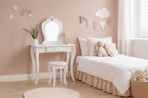 CHOMIK Beli sto za šminkanje sa ogledalom + stolica PHO2657