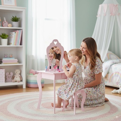 CHOMIK Roze sto za šminkanje sa ogledalom + stolica PHO0403