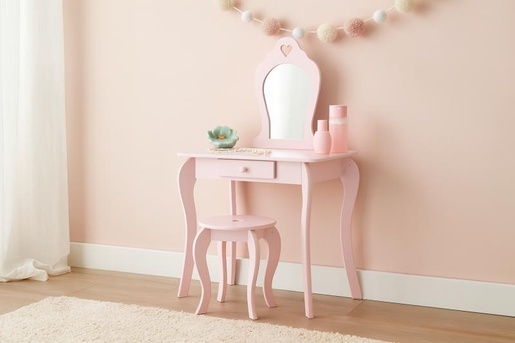 CHOMIK Roze sto za šminkanje sa ogledalom + stolica PHO0403