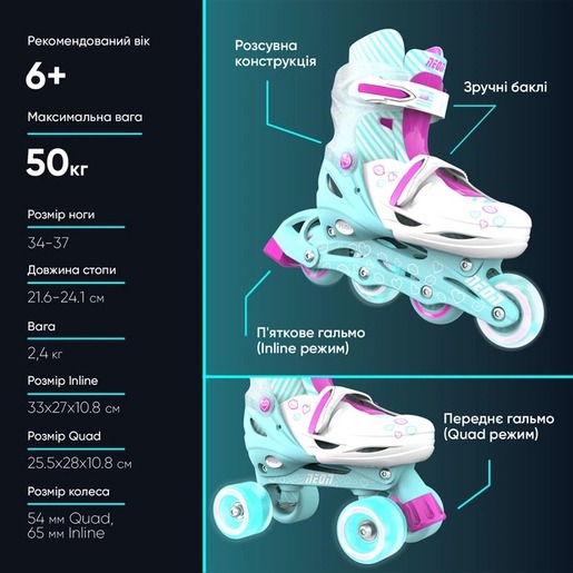 Yvolution Neon combo roleri (veličina 34-37)teal pink