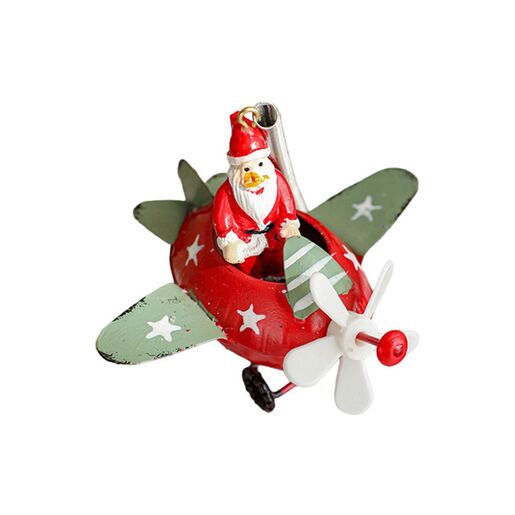 Novogodišnji ukras za jelku deda mraz u avionu EL crveni