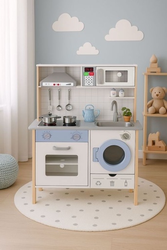 ECO TOYS Dečija kuhinja za sa zvučnim efektima, LED svetlom, rernom, veš mašinom i dodacima – 7271