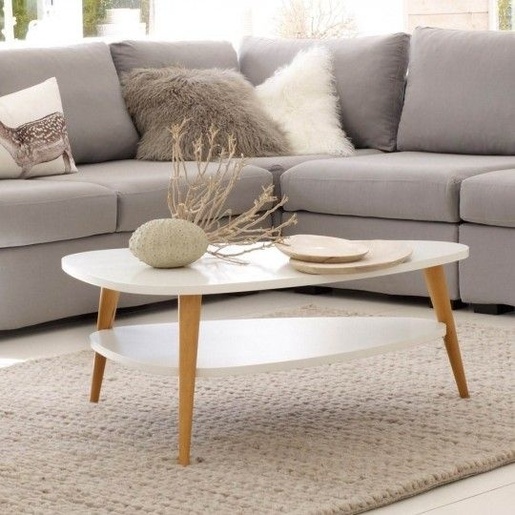 ModernHome Moderan stočić za kafu sa policom, drvene noge, beo, ModernHome FH-CT0211