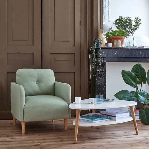 ModernHome Moderan stočić za kafu sa policom, drvene noge, beo, ModernHome FH-CT0211