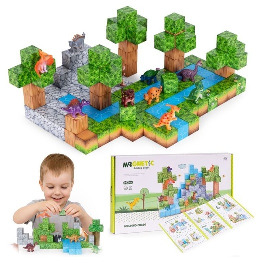 ECO TOYS Set magnetnih kocki za decu – 142 dela, kocke i dinosaurisi HC713651