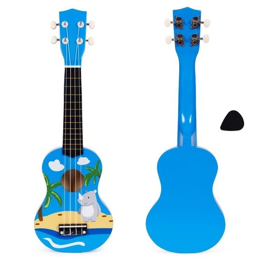 ECO TOYS Ukulele drvena gitara za decu sa 4 najlonske žice i trzalicom plava – MF019H