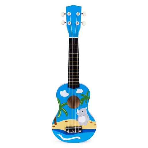 ECO TOYS Ukulele drvena gitara za decu sa 4 najlonske žice i trzalicom plava – MF019H