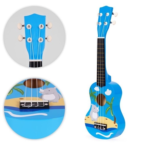 ECO TOYS Ukulele drvena gitara za decu sa 4 najlonske žice i trzalicom plava – MF019H