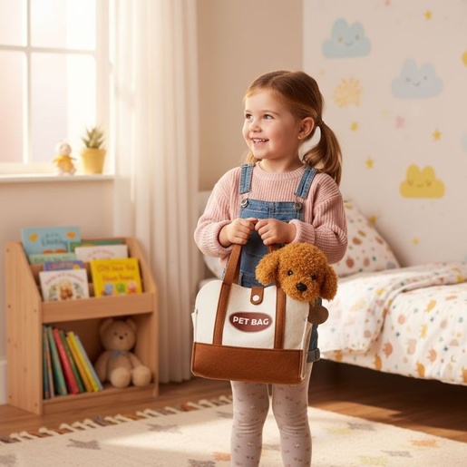 ECO TOYS Plišana igračka za decu, štene Brown Poodle, torba + četka za negu HC750227