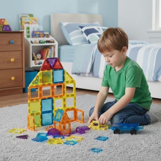 ECO TOYS Set magnetnih kocki za decu – kuća i auto, 45 delova HC428179