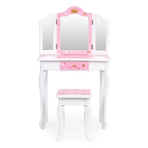 ECO TOYS Veliki dečiji toaletni sto za devojčice sa trostrukim ogledalom, stolicom i fiokom, ECOTOYS W08H094