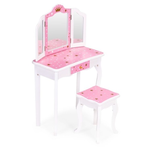 ECO TOYS Veliki dečiji toaletni sto za devojčice sa trostrukim ogledalom, stolicom i fiokom, ECOTOYS W08H094