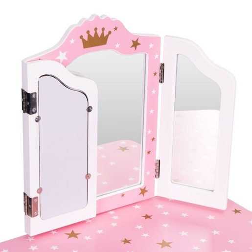 ECO TOYS Veliki dečiji toaletni sto za devojčice sa trostrukim ogledalom, stolicom i fiokom, ECOTOYS W08H094